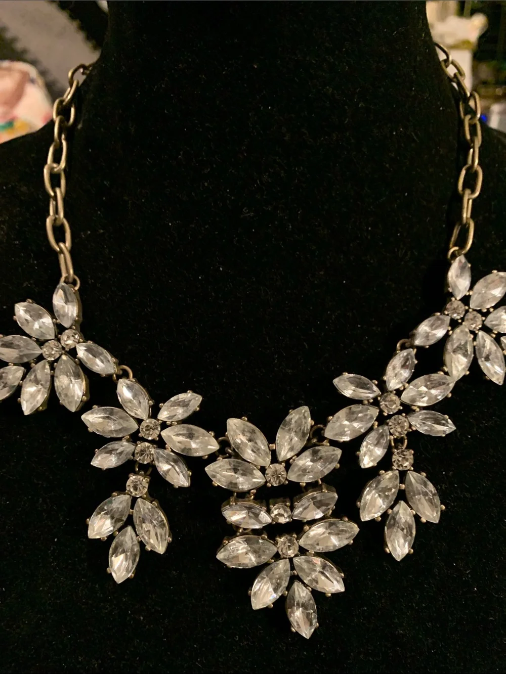 Crystal Floral Bib Necklace - Clear Crystals on Silver-Tone Chain - Picture 4 of 4